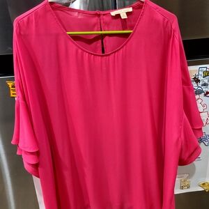 Gibson Latimer 2XL Ruffle Sleeve Hot Pink Women's Top NWOT